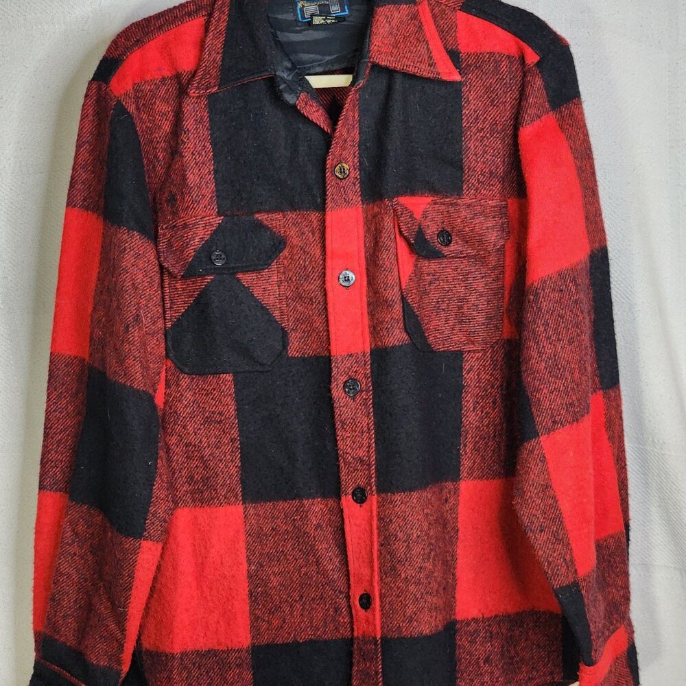 Bronzini Red and Black Buffalo Check Wool Blend Semi Lined Vintage Shacket Sz L - Picture 4 of 16
